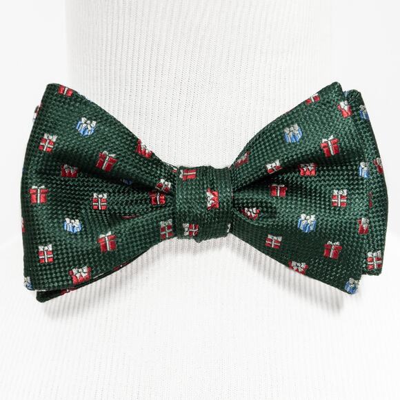 Daniel Cremieux Green Christmas Presents 100% Silk Self Tie Bow Tie Bowtie - Picture 1 of 7